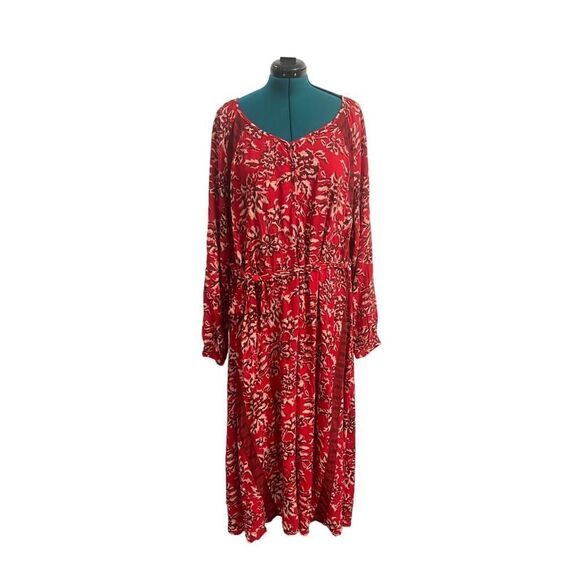 Knox Rose Boho Long Sleeve Maxi Dress Red Floral Flowy Western Versatile Size 1X - Picture 4 of 11